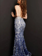 Sequins Gradient V-neck Backless Bandage Formal Dress Banquet Maxi Dresses