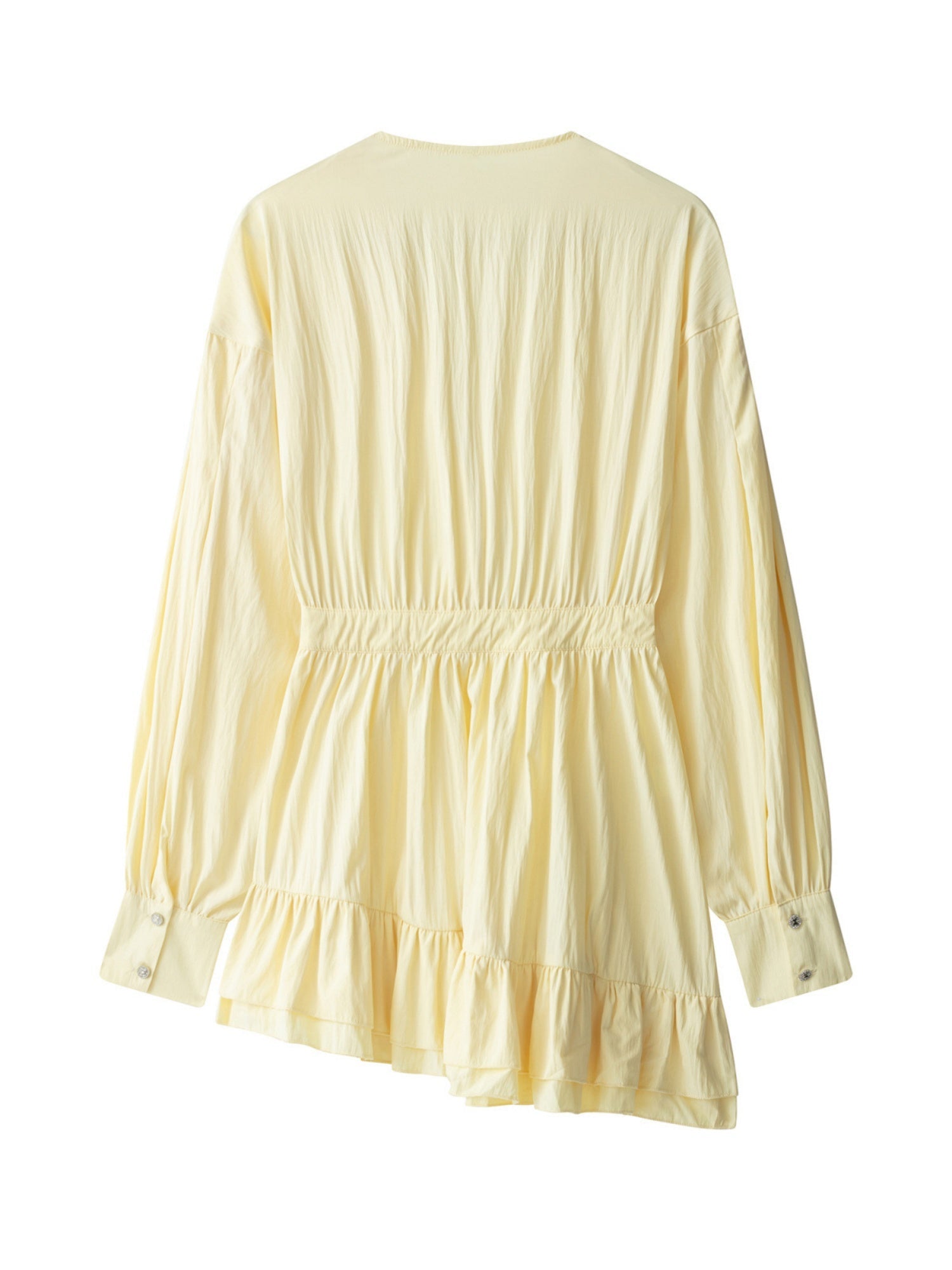 Ruffle Pleated V-neck Long Sleeve Mini&Short Dresses
