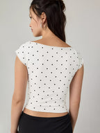 Polka Dots Boat Collar Short Sleeves T-shirts