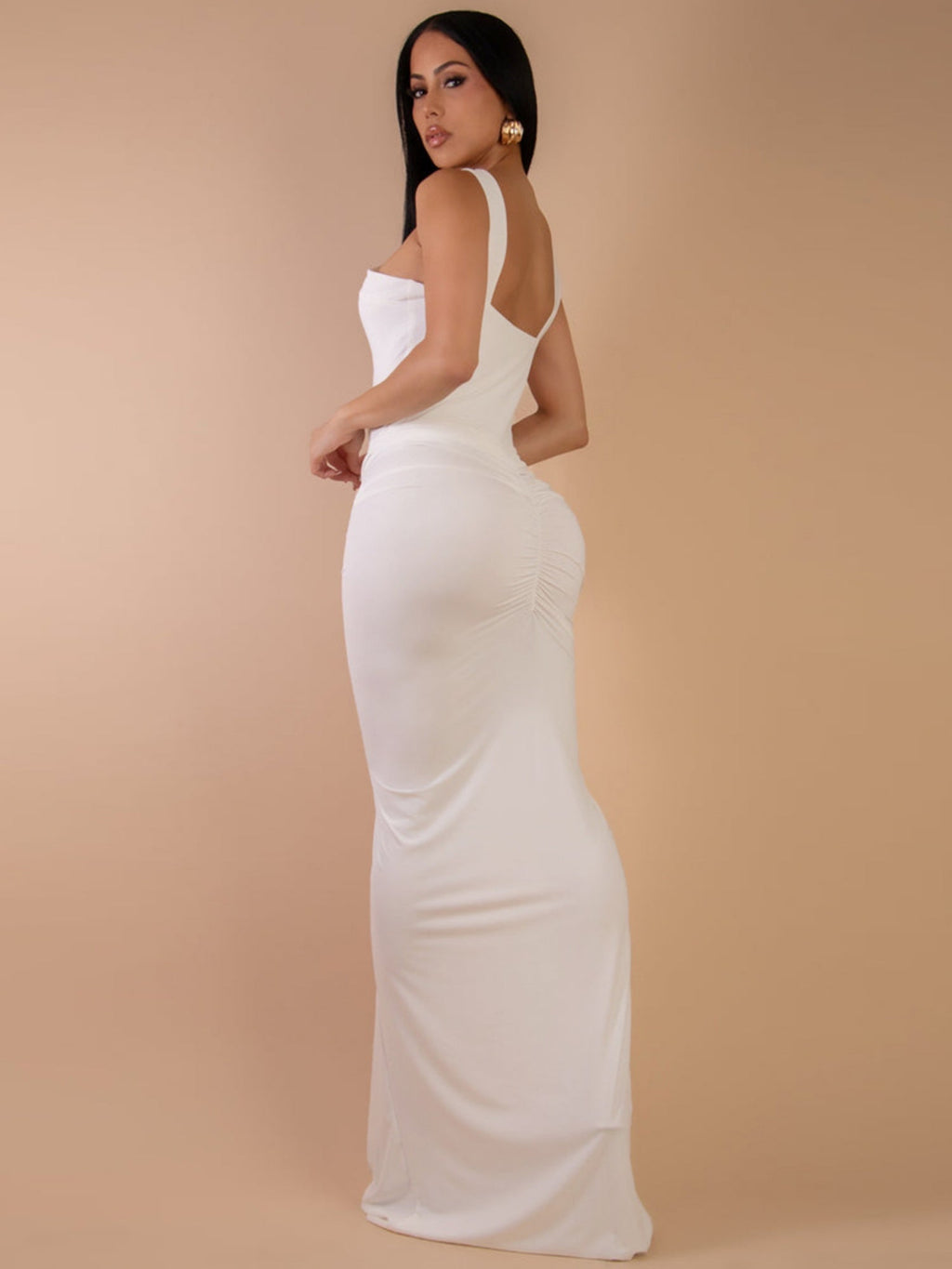 Metal Decoration Cross Shoulder Straps Hip Wrap Pleated Maxi Dresses
