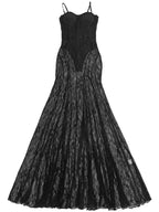 Lace Patchwork Evening Gown See-through Backless Camisoles Maxi Dresses