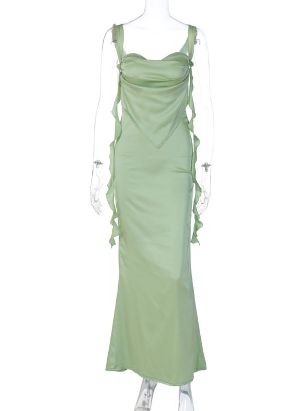 Satin Ruffled Ribbons Backless Maxi Dresses