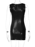 PU Leather Slim Fit Hip Body Sleeveless Mini&Short Dresses