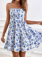 Floral Ruffled Halter Top, Sleeveless, Fitted Waist Mini&Short Dresses