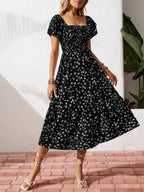 Floral Short Sleeve Square Collar Ruffle Vacation And Leisure Maxi Dresses
