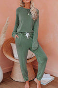 Long Sleeves T-shirt Drawstring Waist Joggers Loungewear Set