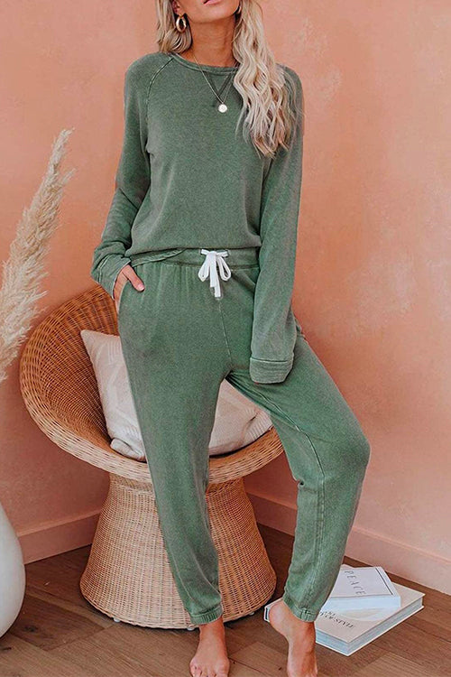 Long Sleeves T-shirt Drawstring Waist Joggers Loungewear Set