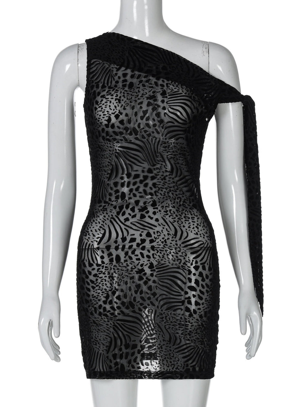 Lace Mesh Sloping Shoulders Slim Fit Hip Body Mini&Short Dresses