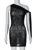 Lace Mesh Sloping Shoulders Slim Fit Hip Body Mini&Short Dresses