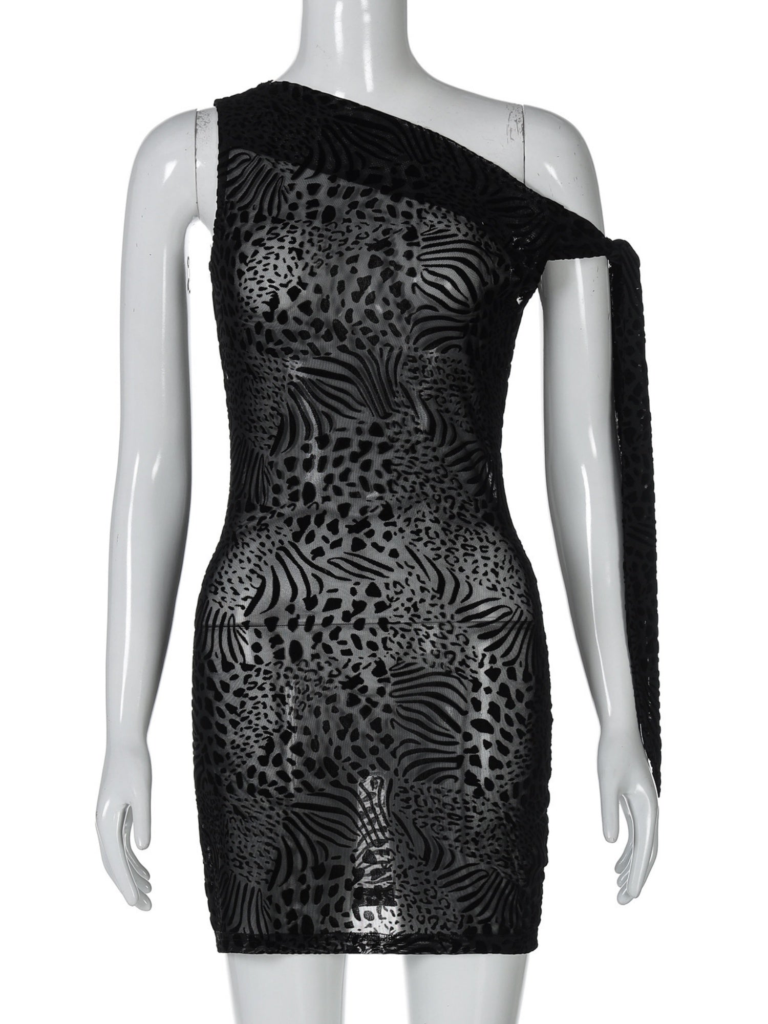 Lace Mesh Sloping Shoulders Slim Fit Hip Body Mini&Short Dresses