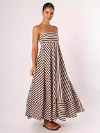 Striped Backless Halter Top Sexy Full Skirt High-waisted Long Dress
