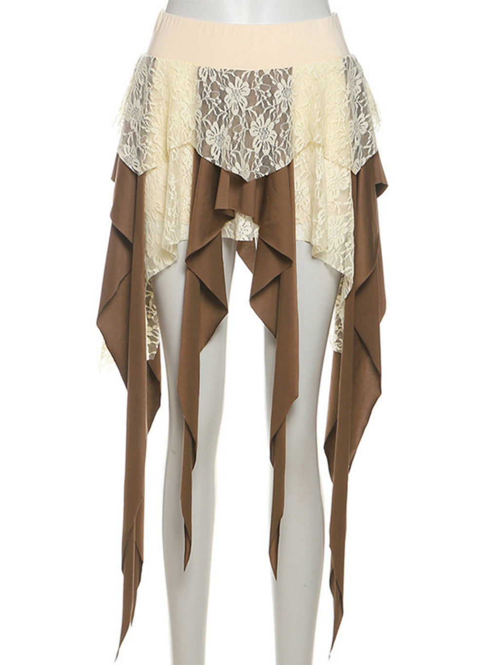 Lace Patchwork Irregular Tassels Color-blocked Short Skirt