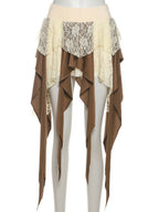 Lace Patchwork Irregular Tassels Color-blocked Short Skirt