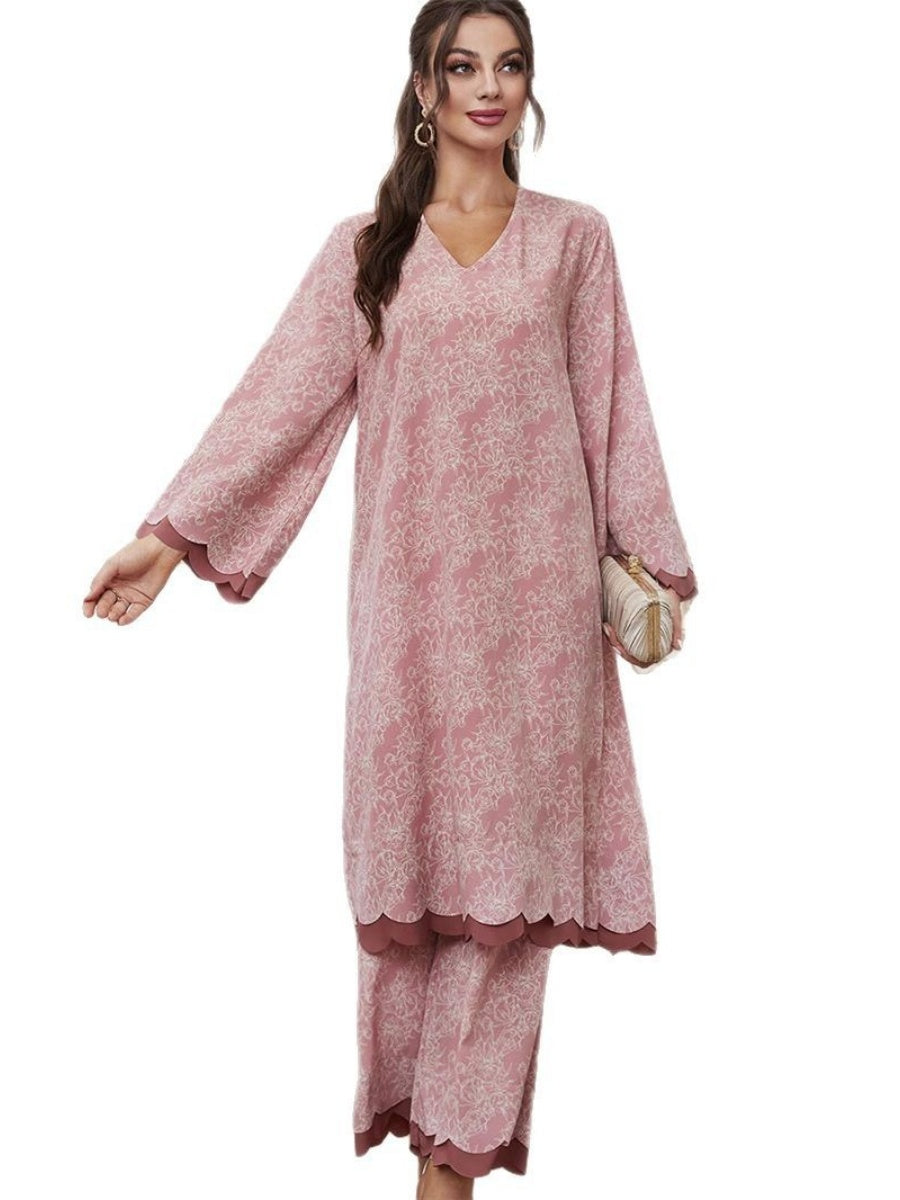Printed Long Gown Wide-leg Pants Set 2-piece Sets