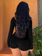 Tie-back Long-sleeved U-neck High-waisted Hip Lift Exercise Yoga Jumpsuits