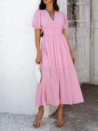 Slit Short Sleeve V-neck Vacation And Leisure Maxi Dresses