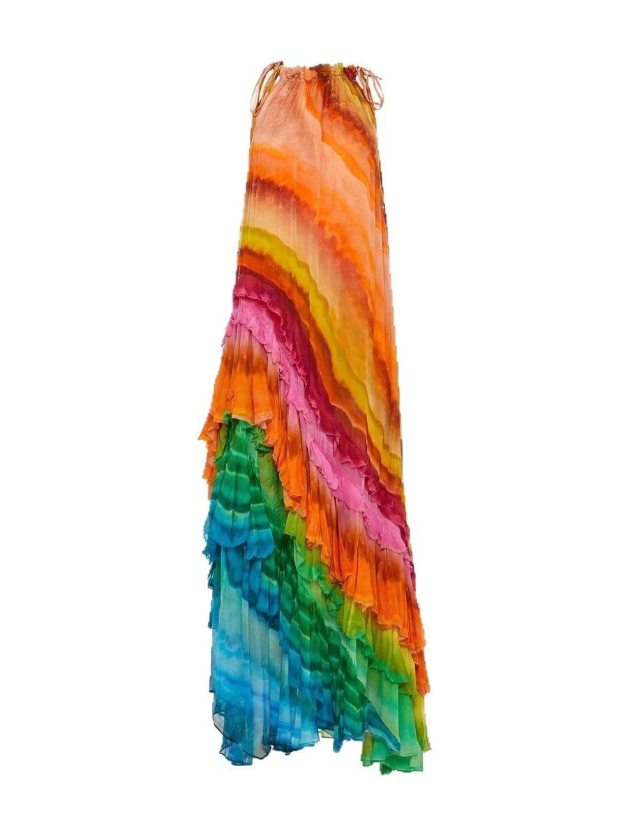 Gradient Print Sexy Off-Shoulder Puffy Long Dress