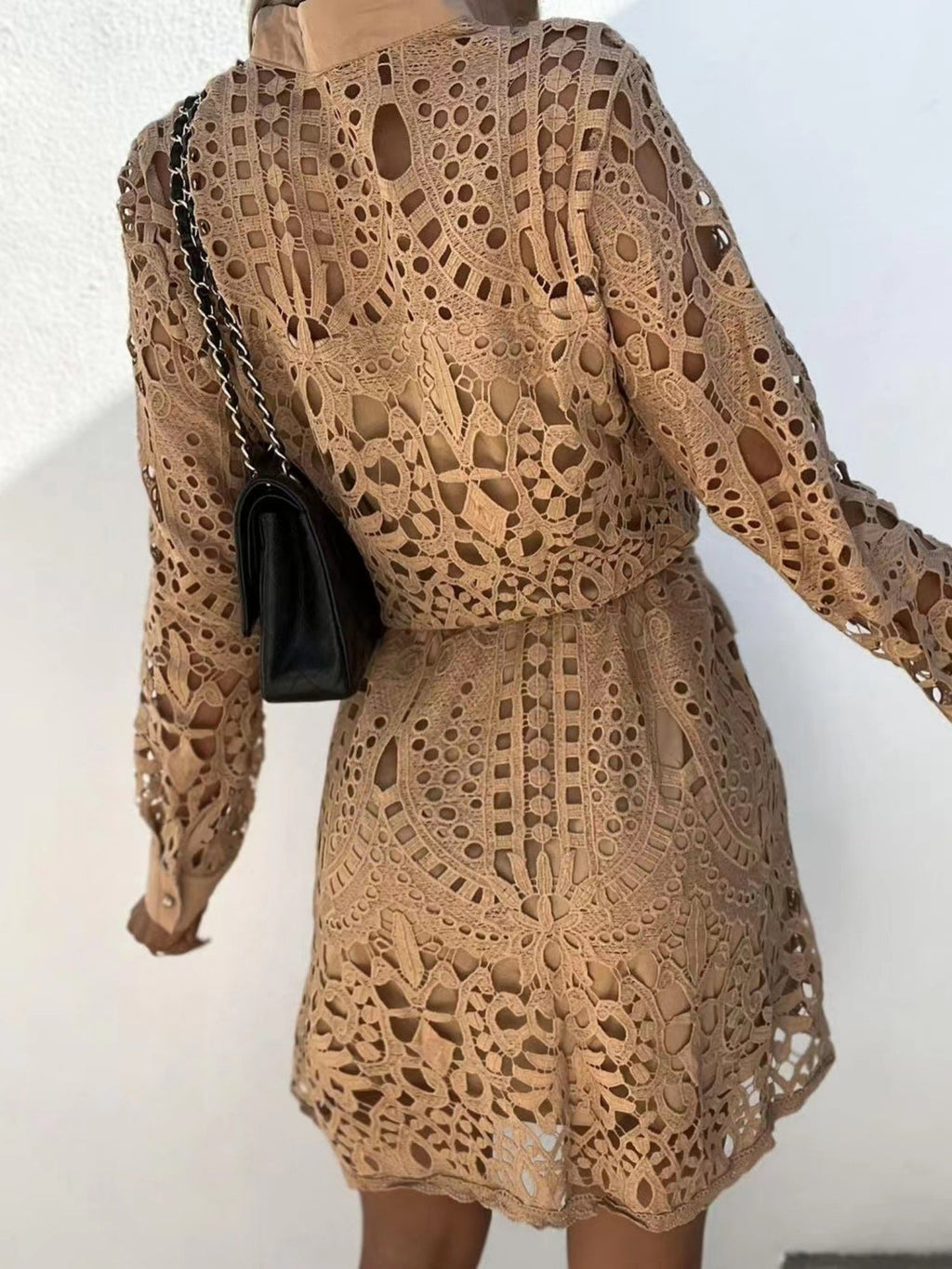Lace Cutout Lace Up Long Sleeves Mini&Short Dresses