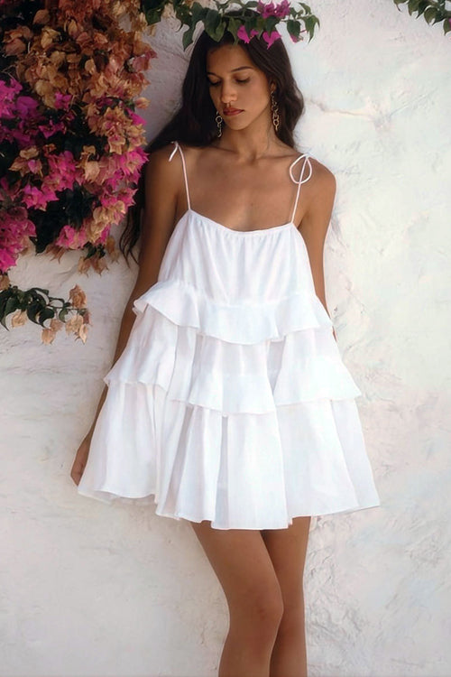 Tie Shoulder Tiered Ruffle Babydoll Mini Dress