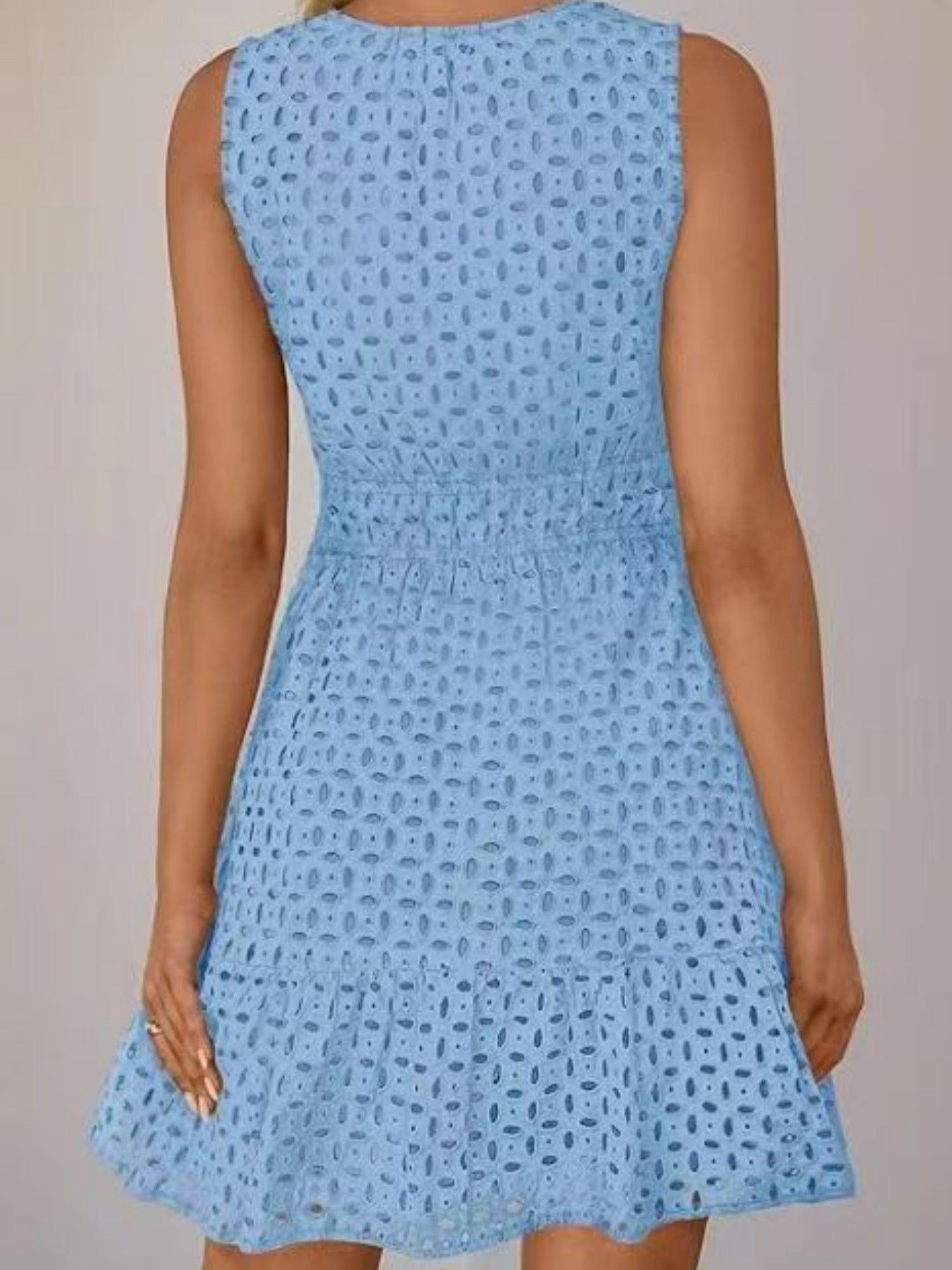 Hollow Holes V-neck Sleeveless A-line Skirt Mini&Short Dresses