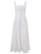 Lace Jacquard Square Neck Suspenders Sweet Tie Maxi Dresses