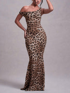 Milk Silk Leopard Print Printed Slim-fit Hip-hugging Maxi Dresses