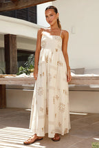 Square Neck Spaghetti Strap Graphic Print Empire Waist Maxi Dress