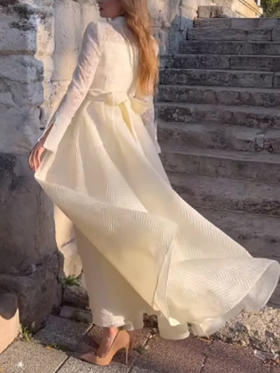 Beaded Flowers Lace Long Sleeve Formal Maxi Dresses