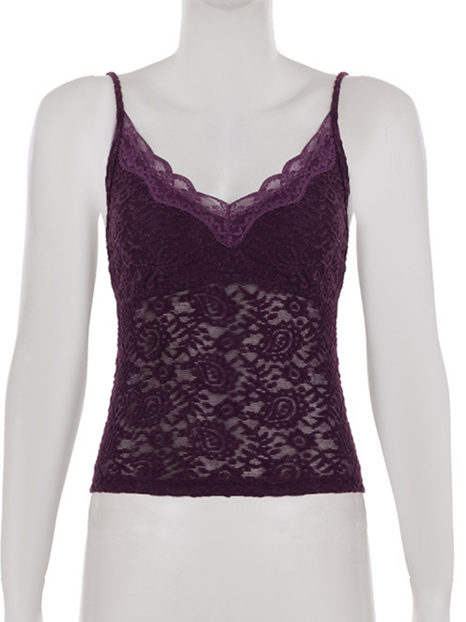 Lace Patchwork Purple V-neck Backless Tank Top