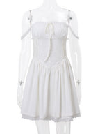 Lace Trim Low-cut Waist Corset Camisoles Mini&Short Dresses