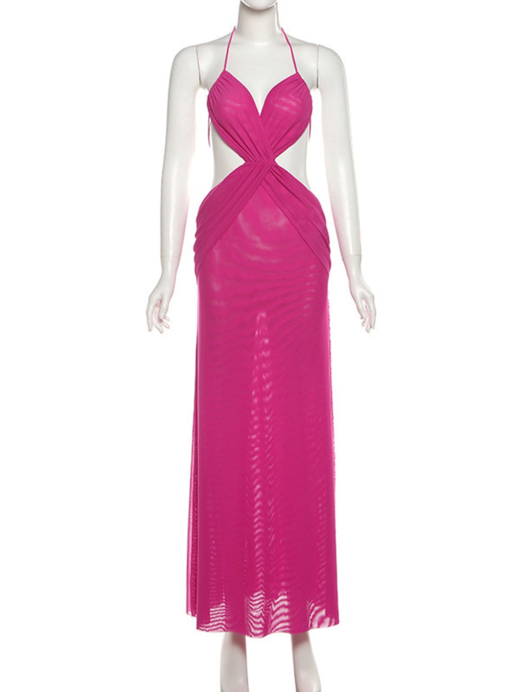 Pleated Neckband Showing Off Waist And Back Maxi Dresses
