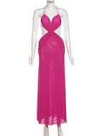 Pleated Neckband Showing Off Waist And Back Maxi Dresses