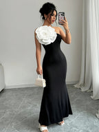 Flowers Color-blocked Waist-cinching And Hip-hugging Maxi Dresses
