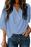 Cowl Neck Short Sleeve Drape Chiffon Shirt