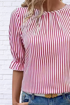 Striped Round Neck Half Sleeve Casual Blouse