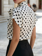 Flying Sleeves Commuting Bow Polka Dots Chiffon Blouse