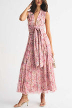 Halter V Neck Floral Print Maxi Dress