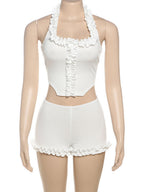Ruffle Halter Top Shorts 2-piece Sets