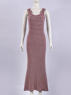 Striped Color Blocking Asymmetrical Neckline And Sleeveless Maxi Dresses