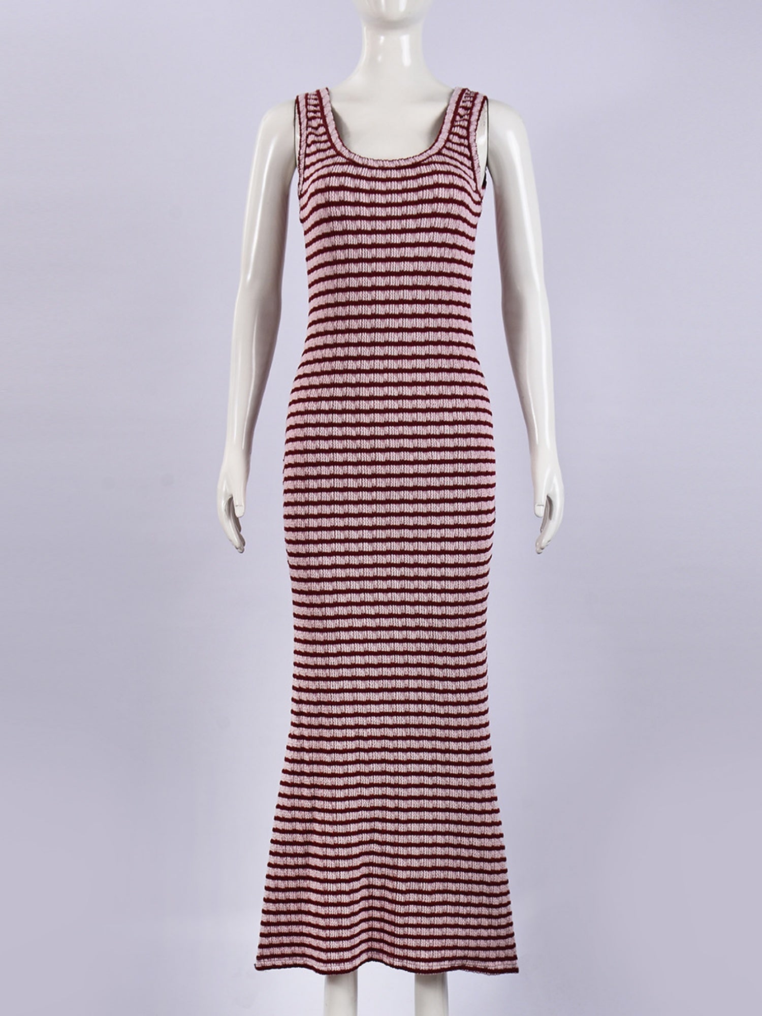 Striped Color Blocking Asymmetrical Neckline And Sleeveless Maxi Dresses