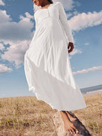 V-Neck Button Front Long Sleeve Side Slit Maxi Dress