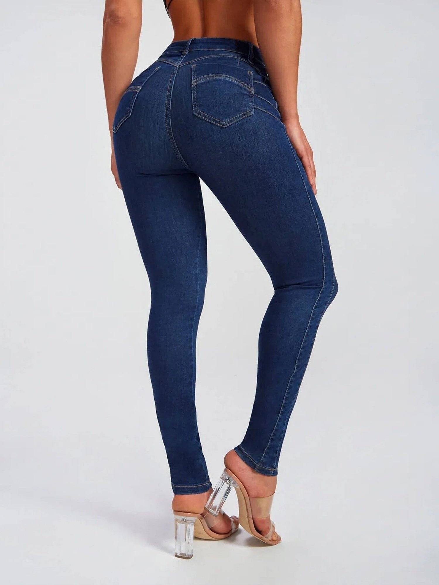 Zipper Stretch High-waisted Hip-hugging Pencil Pants Jeans