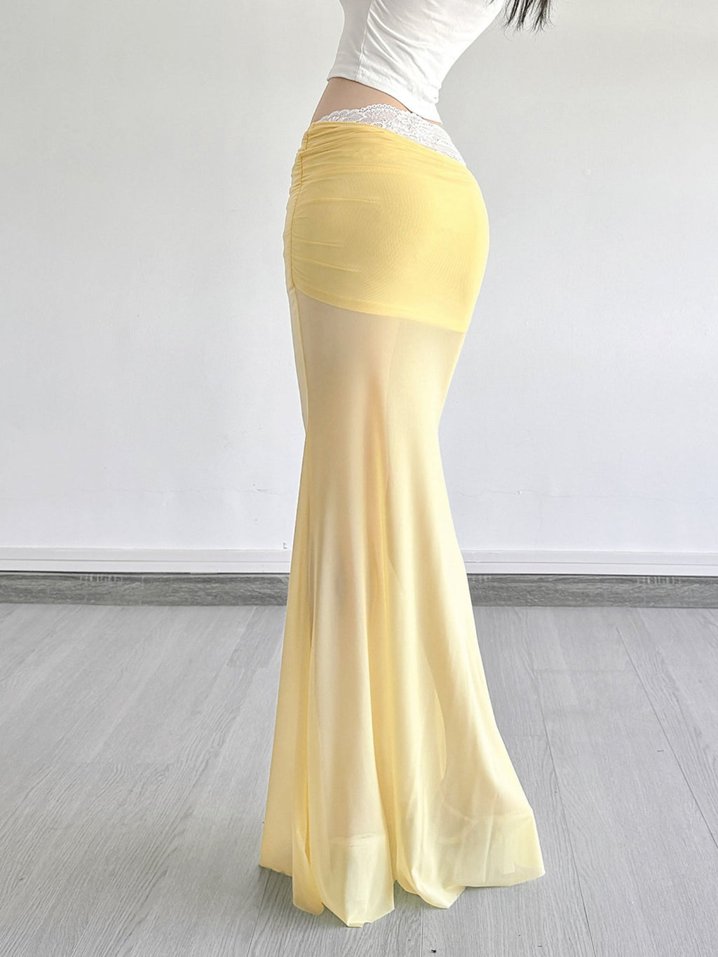 3D Flowers Lace Trim Mesh Splicing Hip Wrap Skirts
