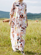 Multicolor Cotton Half Sleeves Kaftan Dress