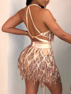 Sequined Two-piece Spliced Sexy Backless Nightclub Tie-up Dress