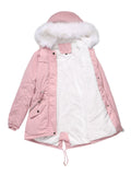 With Fur Collar Fleece Lined Hooded For Warmth Drawstring Pocket Down Jacket