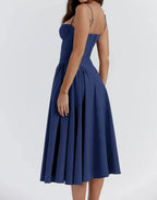 Corset Bodice Basque Waist Pleated A-Line Midi Dress