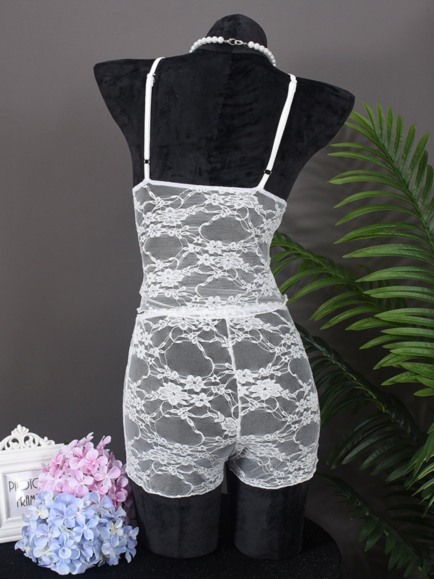 Lace See-through Tank Top And Shorts 2-piece Sets