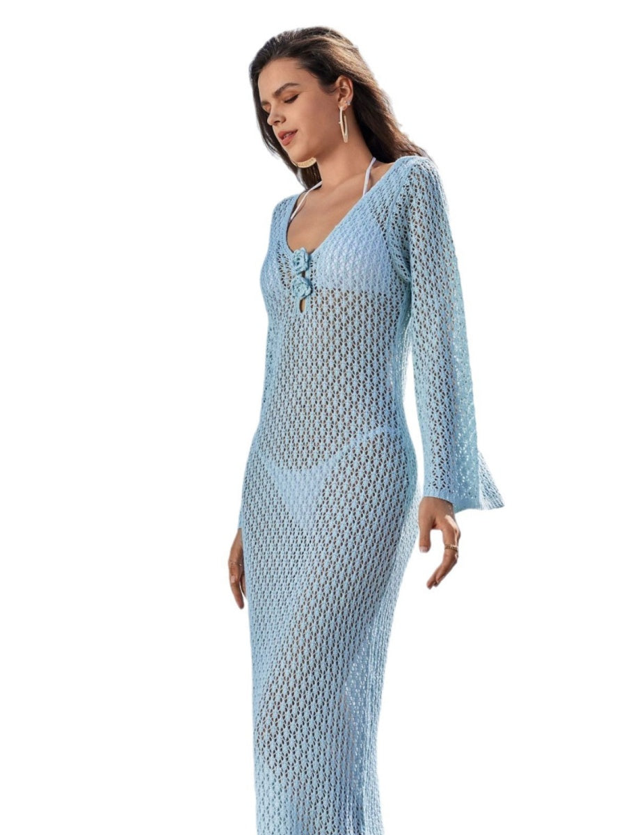 Hollow Knitting Perspective 3D Flowers Hip-hugging Cover Ups