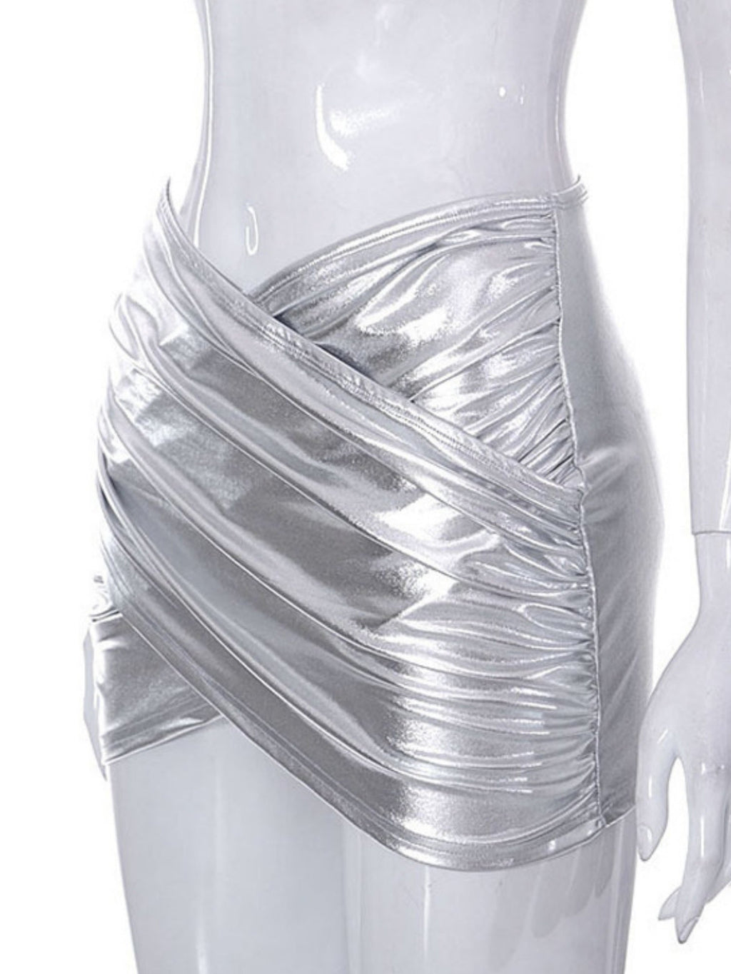 PVC Glossy Patent Leather Cross Pleats Sexy Short Skirt